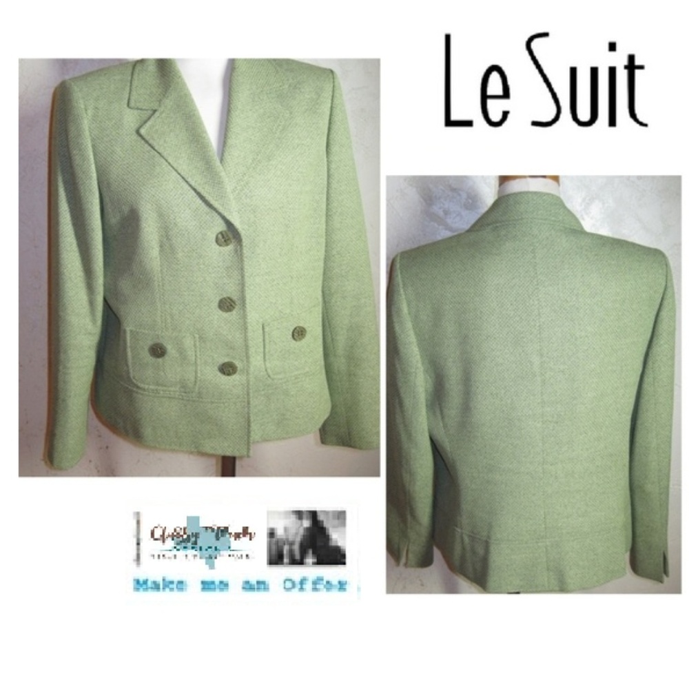 Le Suit Green Textured Blazer Size 14